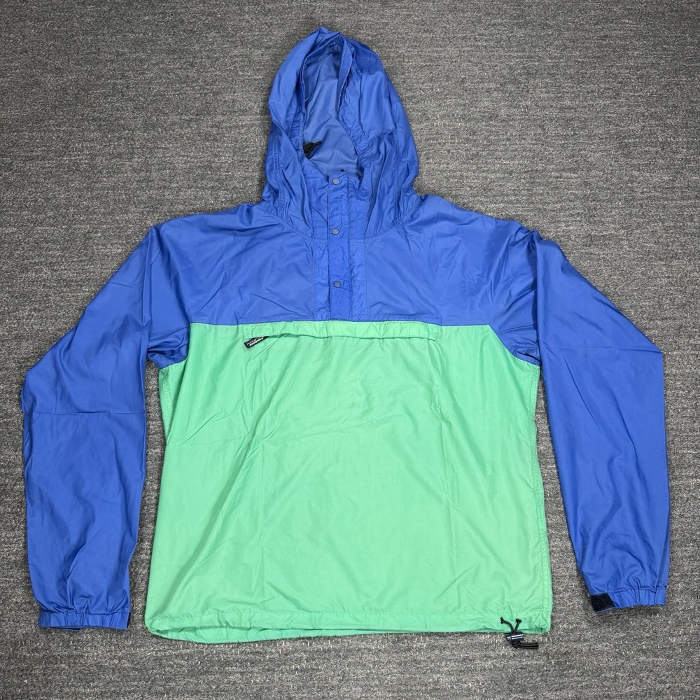 Vintage Patagonia Jacket Mens Large Blue Green Hooded Anorak Windbreaker 90s